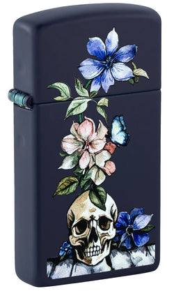 Zippo Bone Bouquet Grinning Skull Design Slim Navy Blue Matte 46813
