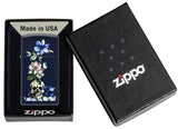 Zippo Bone Bouquet Grinning Skull Design Slim Navy Blue Matte 46813
