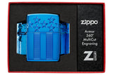 Zippo Stars and Stripes Design Carved Armor Multicut High Polish Blue 46929
