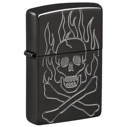Zippo Flaming Skull Design Armor High Polish Black Textured Deep Carve 46930