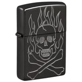 Zippo Flaming Skull Design Armor High Polish Black Textured Deep Carve 46930