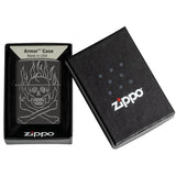 Zippo Flaming Skull Design Armor High Polish Black Textured Deep Carve 46930