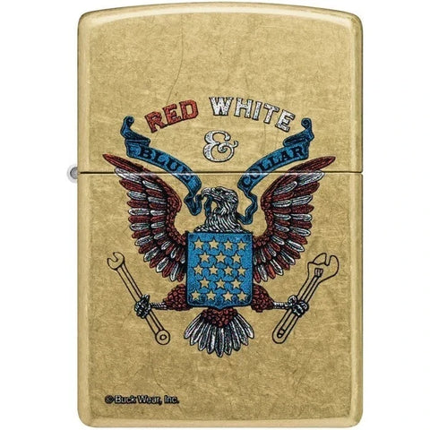 Zippo Buck Wear™ Red White & Blue Collar Design Color Image Street Brass 46936