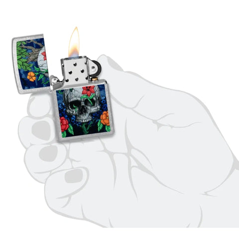 Zippo Skull Sprout Design Street Chrome Color Image 46939