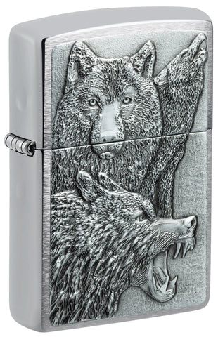 Zippo Fierce Wolf Pack Emblem Brushed Chrome 46960