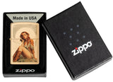 Zippo Western Pinup cowgirl Design Brushed Brass Color Image 46962