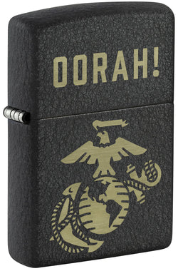 Zippo U.S. Marine Corps Oorah Design Black Crackle Laser Engrave 47087
