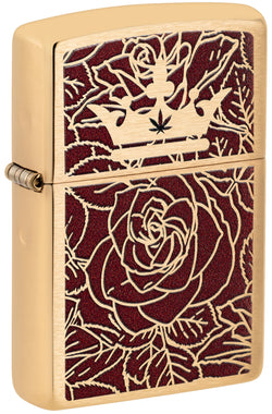 Zippo Queen of Bud Passionate Rose Crown Design Brushed Brass Color Image 47108