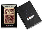 Zippo Queen of Bud Passionate Rose Crown Design Brushed Brass Color Image 47108