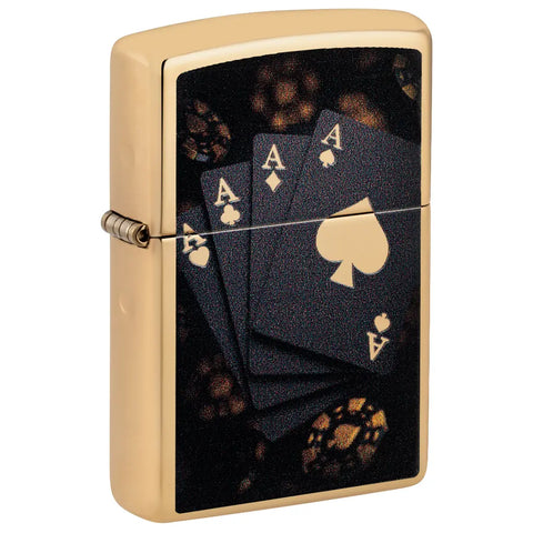 Zippo Lucky Aces Design High Polish Brass Color Image 47141