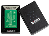 Zippo Cactus Not a Hugger Design Grass Green Matte Laser Engrave 47150