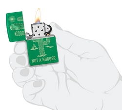 Zippo Cactus Not a Hugger Design Grass Green Matte Laser Engrave 47150
