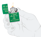 Zippo Cactus Not a Hugger Design Grass Green Matte Laser Engrave 47150