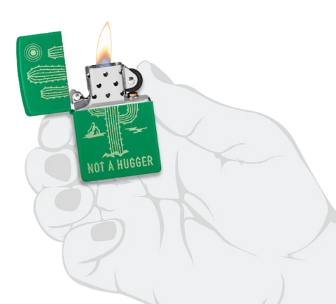 Zippo Cactus Not a Hugger Design Grass Green Matte Laser Engrave 47150