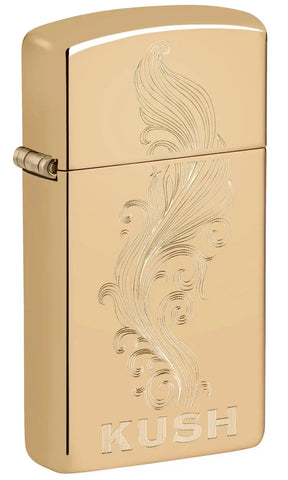 Zippo Slim® Kush Design High Polish Brass Slim Auto Engrave 47173