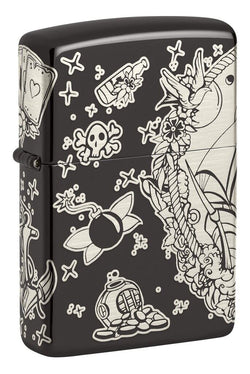Zippo Laser 360° Pirates Treasure Design High Polish Black 48398