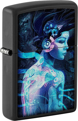 Zippo Black Light Cyber Woman Design Black Matte 48517