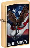 Zippo U.S. Navy Eagle Anchor & Flag Brushed Brass 48549