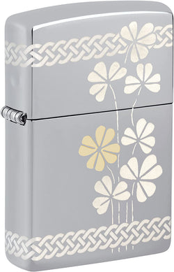 Zippo Laser 360° Clover Design High Polish Chrome 48586