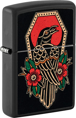 Zippo Crow Tattoo Design Black Matte 48611