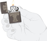 Zippo Laser Engraved Celtic Cross Design Black Ice 48614