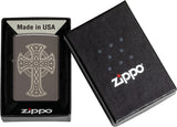 Zippo Laser Engraved Celtic Cross Design Black Ice 48614