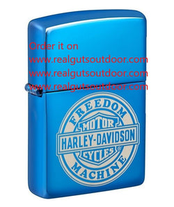 Zippo Harley Davidson Freedom Machine High Polish Blue Laser Engrave 48798