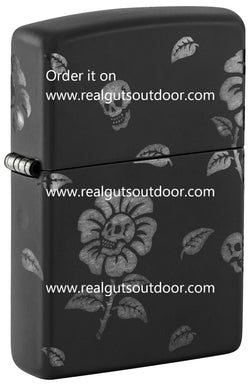 Zippo Flower Skulls Design Black Matte with Chrome 48931