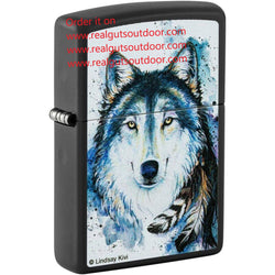 Zippo Lindsay Kivi Wolf Color Image Black Matte 48936