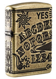 Zippo Armor Antique Brass Ouija Board Design Deep Carved Multicut 49001