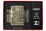 Zippo Armor Antique Brass Ouija Board Design Deep Carved Multicut 49001