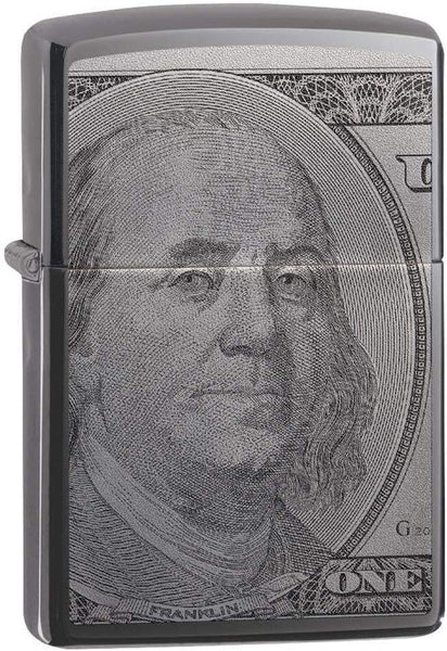 Zippo 100 Dollar Bill Currency Black Ice 49025