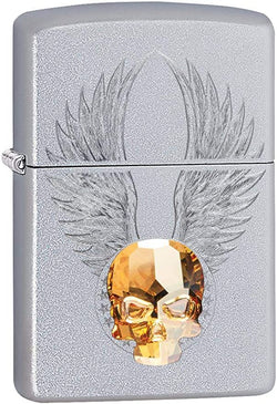 Zippo Gold Skull Design Satin Chrome Gold Emblem 49034