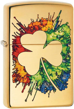 Zippo Graffiti Clover Design High Polish Brass 49125