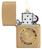 Zippo Nautical Flags and Anchor Design Brushed Brass 49128
