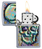 Zippo Geometric Skull Design Street Chrome 49140