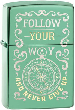 Zippo Follow Your Way Compass Design High Polish Green 49161