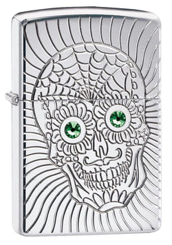 Zippo Sugar Skull Armor Crystal Eye High Polish Chrome 49172