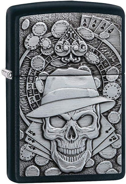 Zippo Gambling Skull Black Matte Emblem 49183