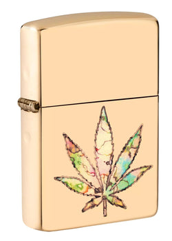 Zippo Pot Leaf Fusion Design High Polish Brass Fusion 49240