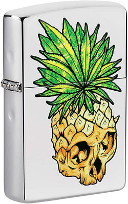 Zippo Leaf Skull Pineapple Design High Polish Chrome 49241