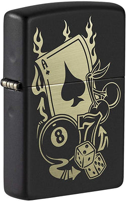 Zippo Gambling Design Black Matte Gambling 49257