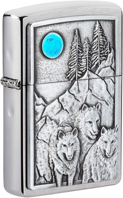 Zippo Wolf Pack and Moon Emblem Brushed Chrome 49295