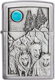 Zippo Wolf Pack and Moon Emblem Brushed Chrome 49295