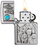 Zippo Wolf Pack and Moon Emblem Brushed Chrome 49295