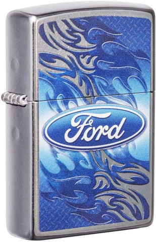 Zippo Ford Blue Flame Script in Oval Logo Street Chrome 49307