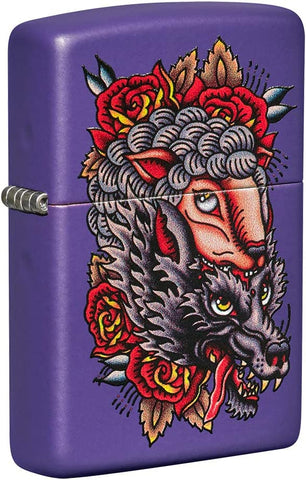 Zippo Wolf in Sheeps Clothing Tattoo Design Purple Matte 49413