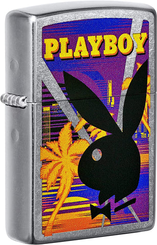 Zippo Playboy Rabbit Head Palm Tree Design Street Chrome 49523