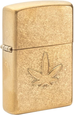 Zippo Cannabis Stamped Design Tumbled Brass 49569