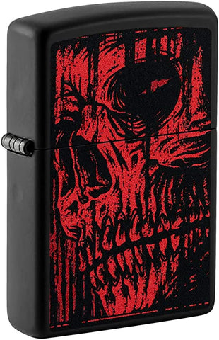 Zippo Red Skull Design Black Matte 49775